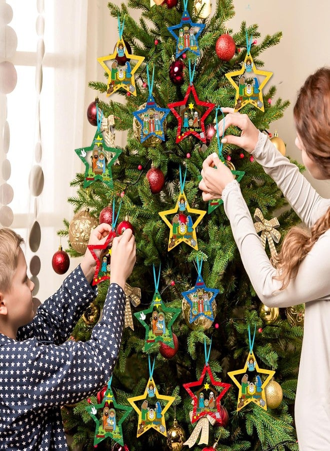 CY2SIDE Christmas Nativity Coloring Craft Kit - 60PCS Color Your Own Xmas Jesus’s Birth Star Cutout Hanging Ornament for Xmas Tree Decor DIY Jesus Star Paper Card for Kid Sunday School Activity - Image 5